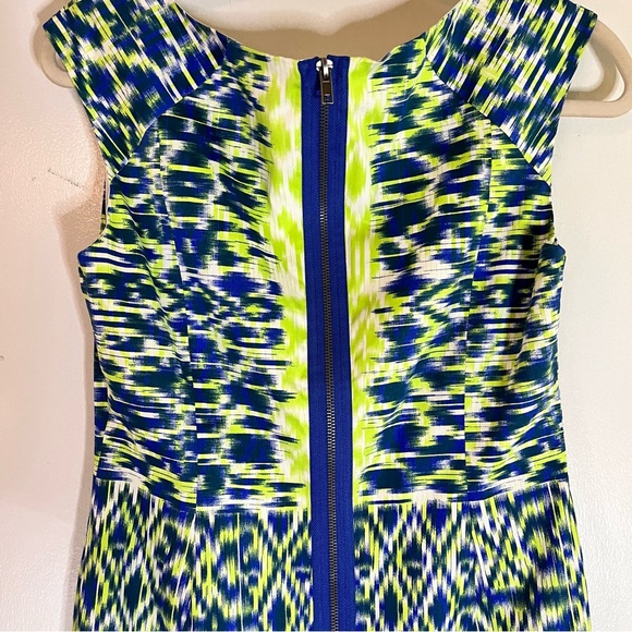 Women’s Adrianna Papell Lime Green/ Blue/White Print Sleeveless Dress SZ 4 - Picture 5 of 9